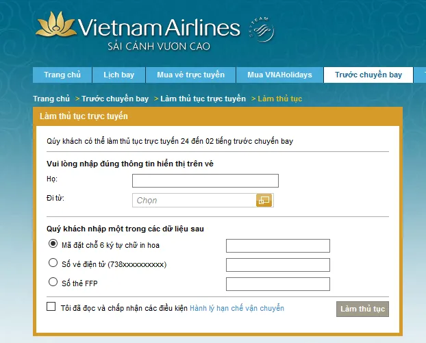 Hướng dẫn cách check-in online Vietnam Airlines Hướng dẫn cách checkin online Vietnam Airlines
