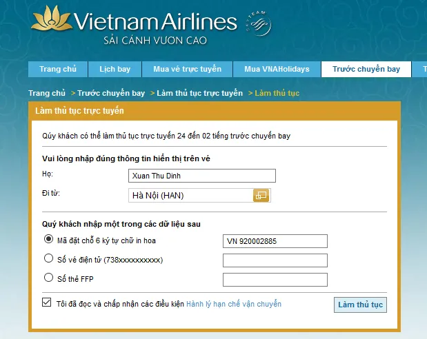 Hướng dẫn cách check-in online Vietnam Airlines Hướng dẫn cách checkin online Vietnam Airlines
