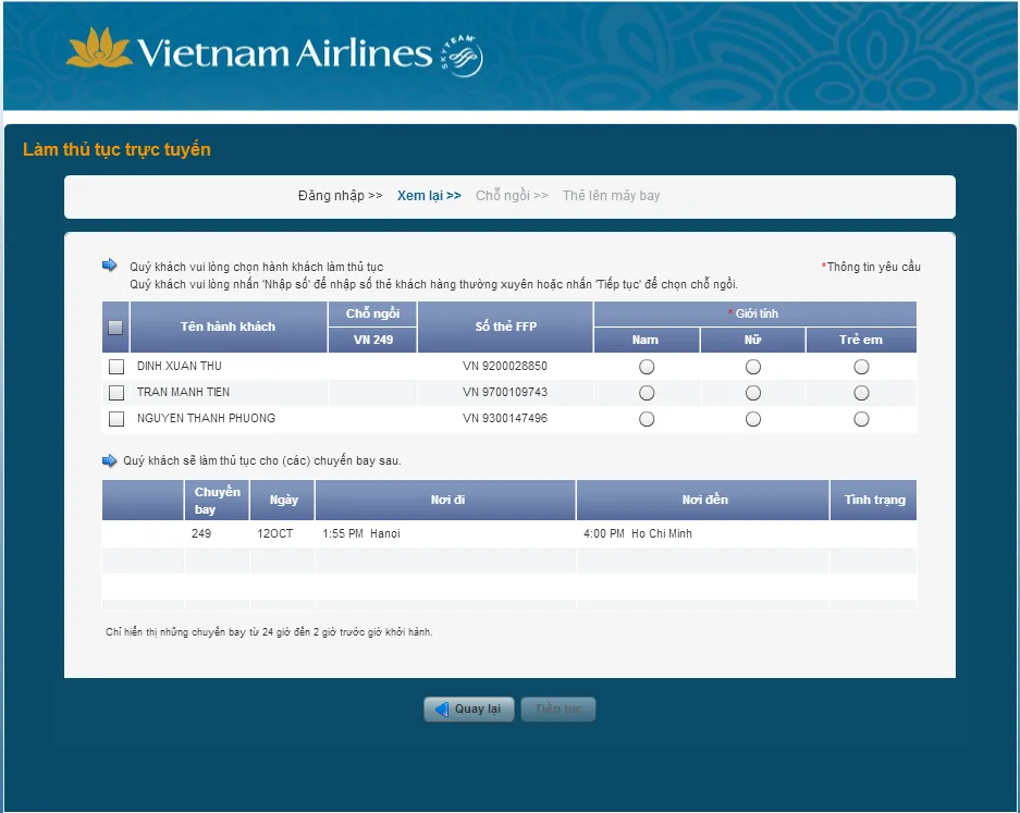 Hướng dẫn cách check-in online Vietnam Airlines Hướng dẫn cách checkin online Vietnam Airlines