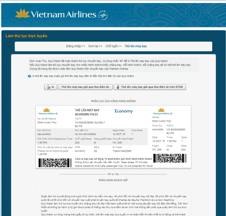 Hướng dẫn cách check-in online Vietnam Airlines Hướng dẫn cách checkin online Vietnam Airlines